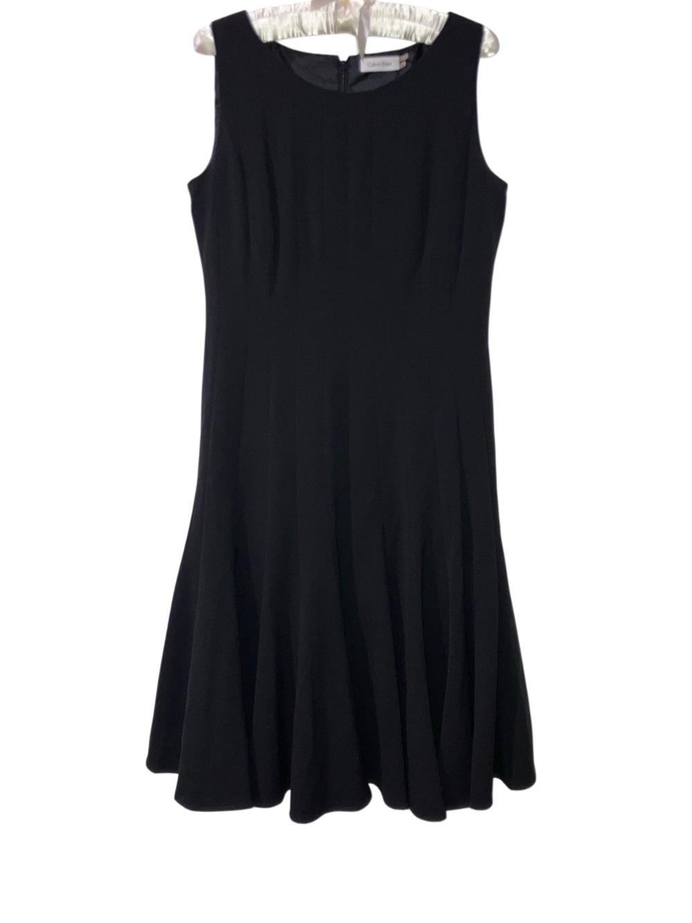 Calvin Klein Black Lined Pleated Dress LBD Little Black Dress Work Career Sz 10 - Picture 4 of 6